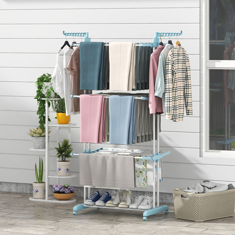 4-tier Clothes Drying Rack with Rotatable Side Wings and Collapsible Shelves