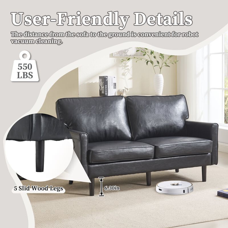 Mondawe PU Leather Loveseat, 2 Seater Small Sofa Couches with USB & Removable Pillow Cover