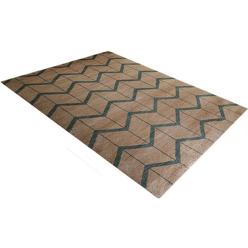 HAND KNOTTED WOOL Geometric AREA RUGS  - 8'x10', Rectangle Shape, Gold Charcoal Color, Geometric Modern, Medium Pile Handmade Area Rugs for Living Room, Bed Room (N01052)