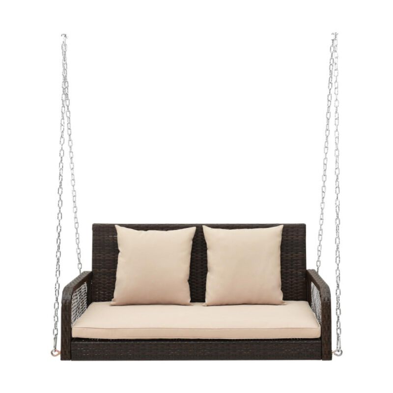 Hivvago 2-Person Outdoor Wicker Porch Swing with Seat and Back Cushions