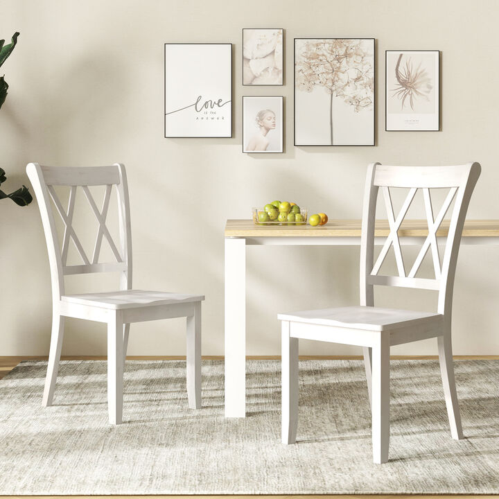 Set of 2 Cross Back Rubber Wood Dining Chairs
