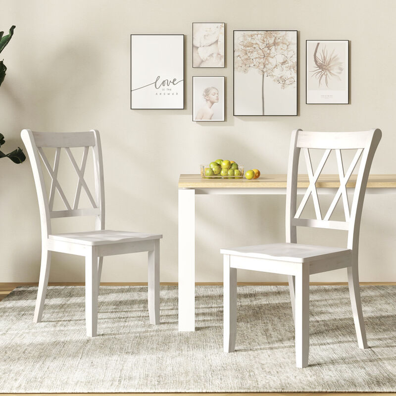 Set of 2 Cross Back Rubber Wood Dining Chairs