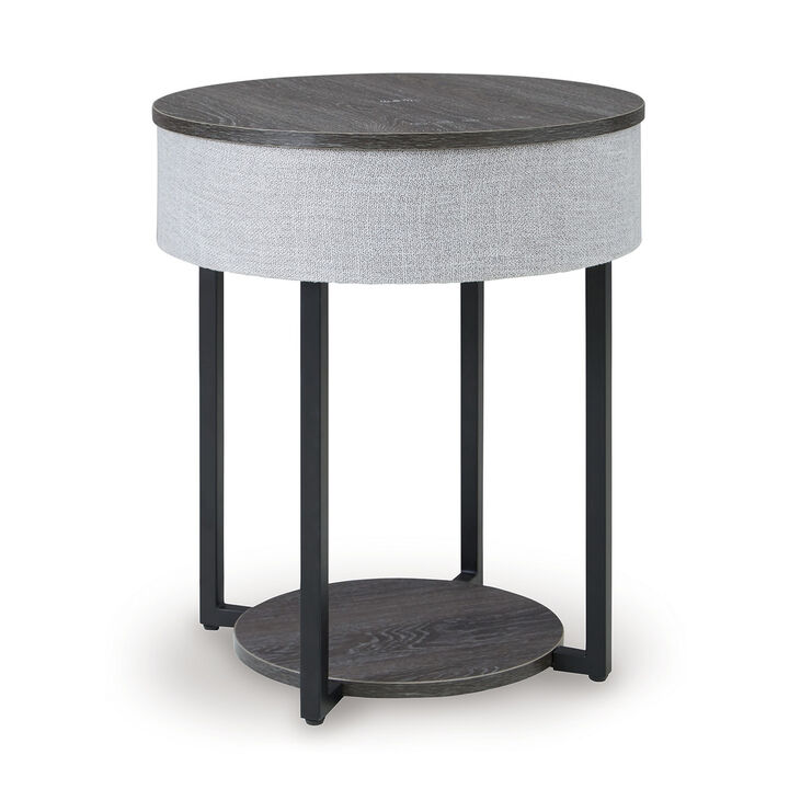 Seme Accent Table, Wireless Charging, Built In Speakers, 18 Inch, Gray - Benzara