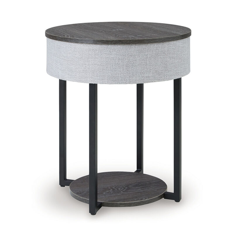 Seme Accent Table, Wireless Charging, Built In Speakers, 18 Inch, Gray - Benzara