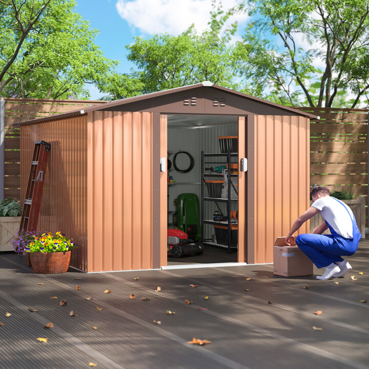 9.1' * 10.5' Large Outdoor Storage Shed with Sliding Door Ventilation and Sturdy Base for Garage