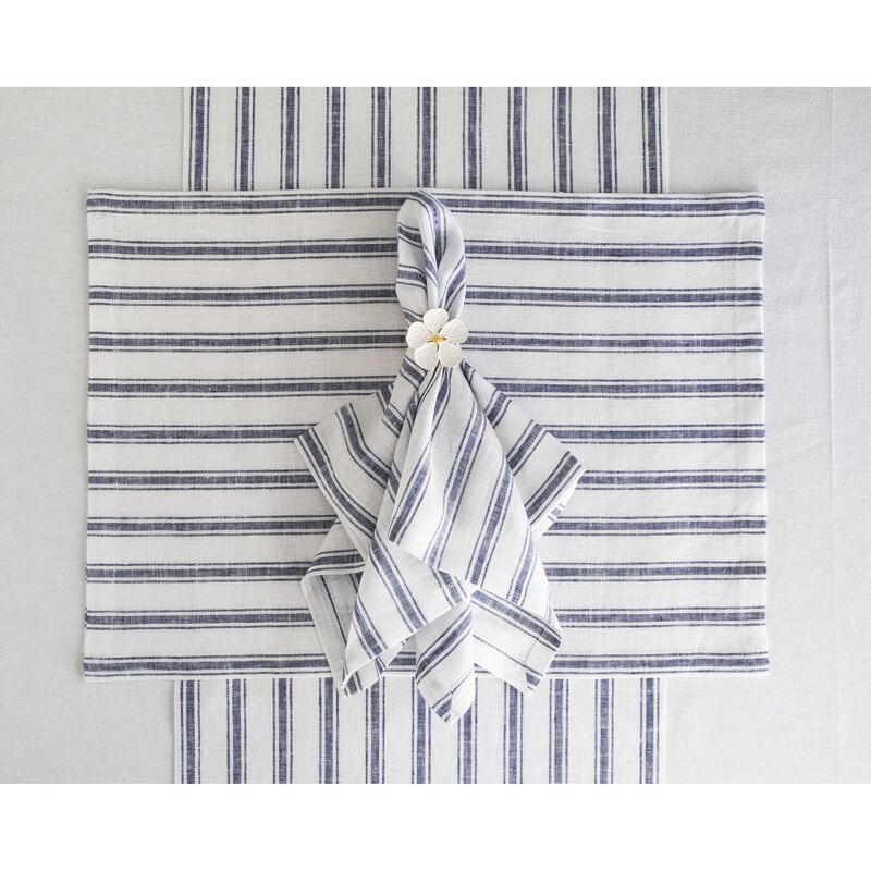 Solino Home 100% Pure Linen Placemats 14 x 19 Inch Set of 4 |Capri Ticking Stripe