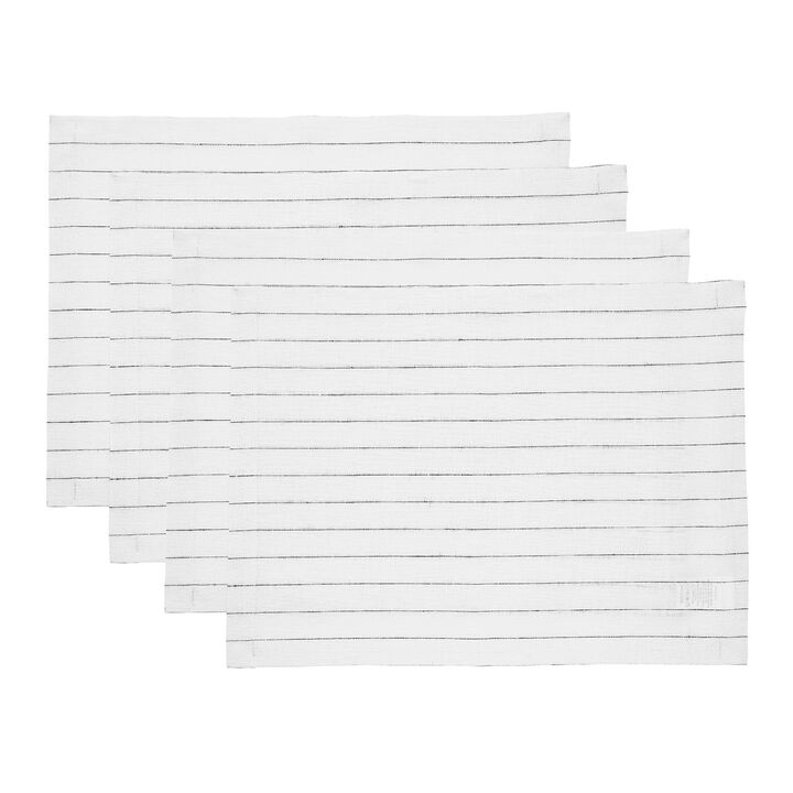Solino Home 100% Pure Linen Placemats 14 x 19 Inch Set of 4 | Pinstripe