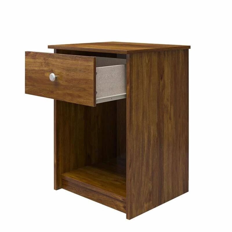 Hivvago Rusic Brown Oak Farmhouse 1-Drawer Bedroom Nighstand with Open Shelf