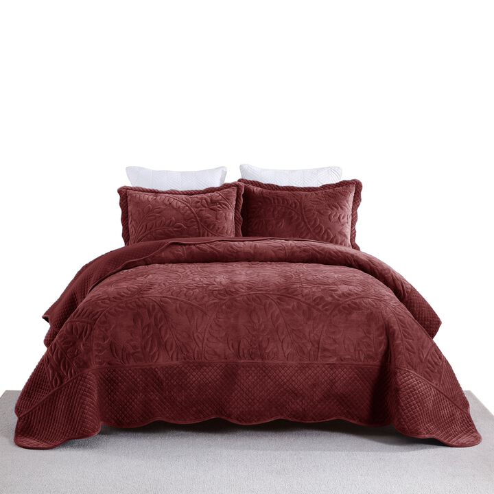 Marcielo 3 Pcs Soft and Plush Velvet Oversized Embroidery Soft and Plush Quilt Set