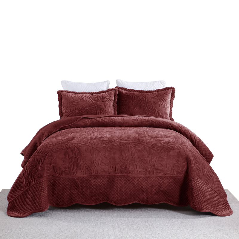 Marcielo 3 Pcs Soft and Plush Velvet Oversized Embroidery Soft and Plush Quilt Set