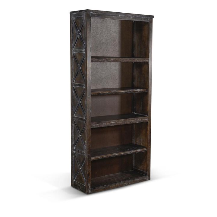 Sunny Designs Sofia 75.5 5-shelf Farmhouse Wood Bookcase in Dark Brown