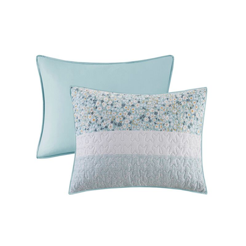 Gracie Mills Glenn Coastal Breeze 5-Piece Seersucker Comforter Ensemble with Coordinating Throw Pillows