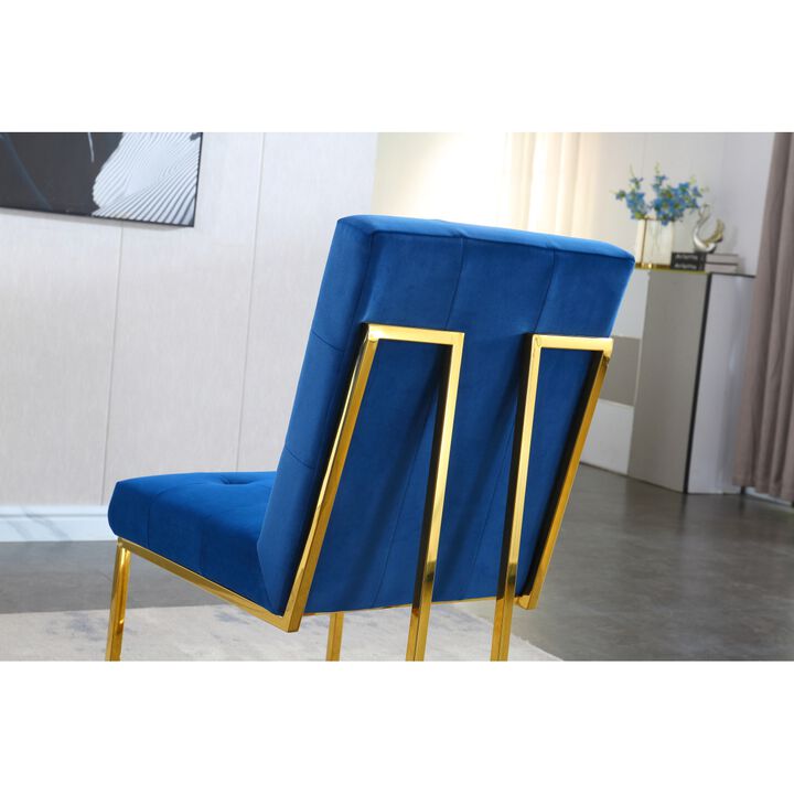 Modern Velvet Dining Chair Set Of 2, Tufted Design And Gold Finish Stainless Base