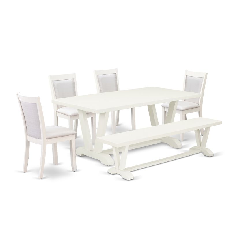 East West Furniture V027MZ001-6 6Pc Dining Set - Rectangular Table , 4 Parson Chairs and a Bench - Multi-Color Color