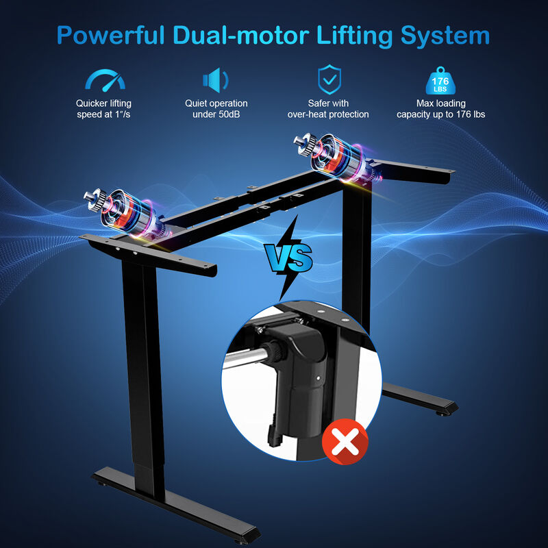Costway Electric Sit Stand Desk Frame Dual-motor Height-adjustable Standing Desk Base with 3 Memory Positions & Touch Control Panel Home Office Black