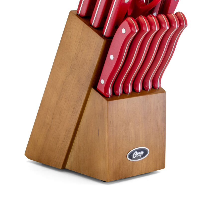 Oster Evansville 14 Piece Stainless Steel Cutlery Set with Red Handles