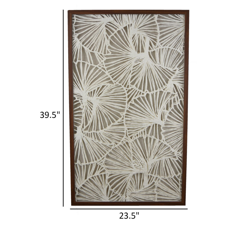 Rectangular Abstract Wall Decor, 24 x 40, Brown, White Natural Fiber - Benzara