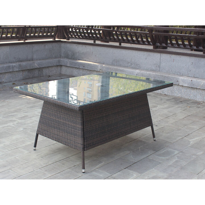 Outdoor Patio Furniture Rectangular Dining Table With Clear Tempered Glass