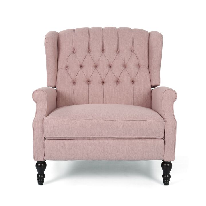 Jade Oversize Wide Chair Manual Recliner, Wingback, Pink Tufted - Benzara