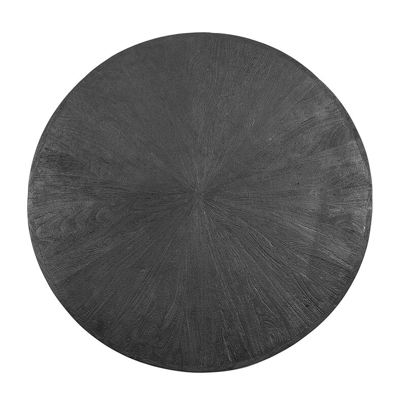 Benjara Raj 39 Inch Round Coffee Table, Cross Legs Design, Black Acacia Wood, Iron