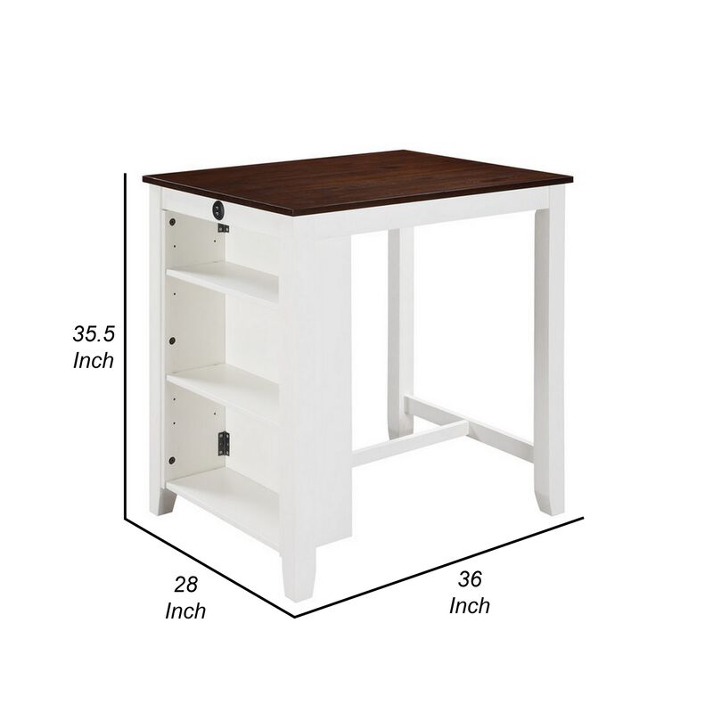 Ham 36 Inch Counter Height Small Dining Table with Shelves, USB Port, White - Benzara