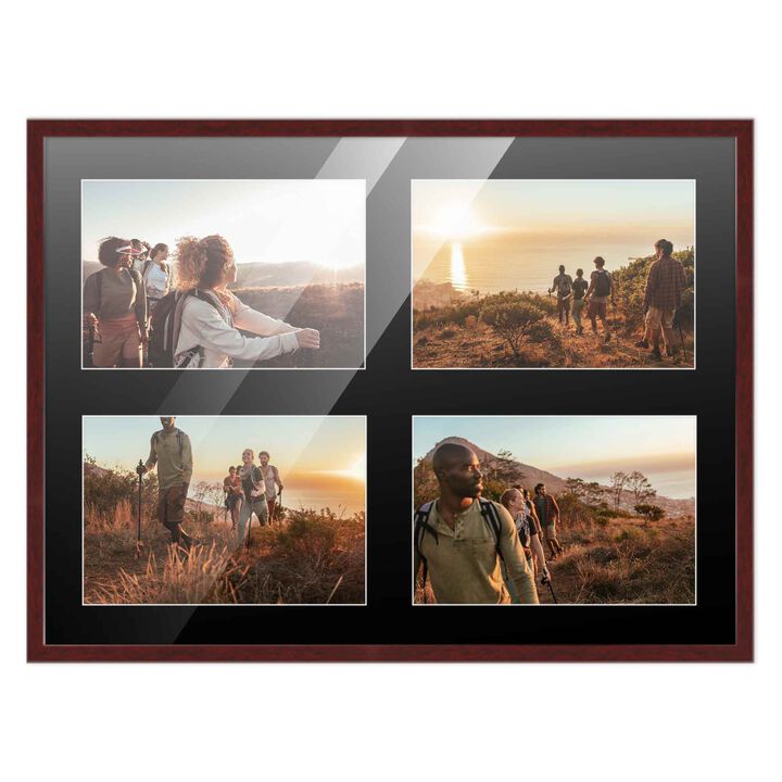 12x16 Wood Collage Frame with Black Mat For 4 5x7 Pictures