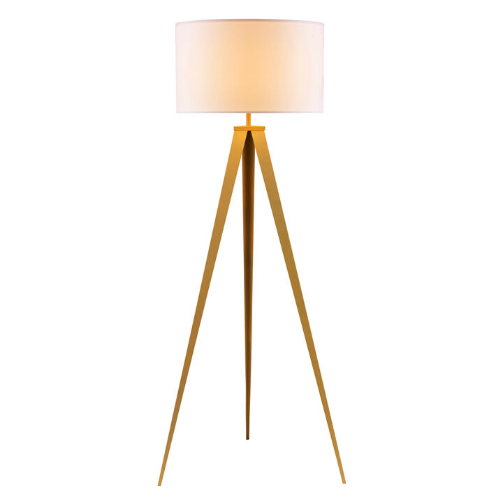 Teamson Home Romanza 62" Postmodern Tripod Floor Lamp with Drum Shade, Matte Gold/White
