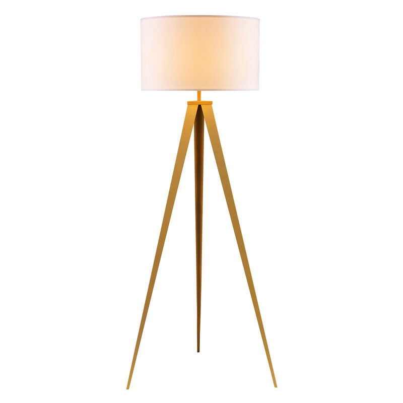 Teamson Home Romanza 62" Postmodern Tripod Floor Lamp with Drum Shade, Matte Gold/White