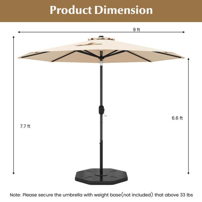 Hivvago 9 FT Outdoor Market Patio Table Umbrella Push Button Tilt Crank Lift