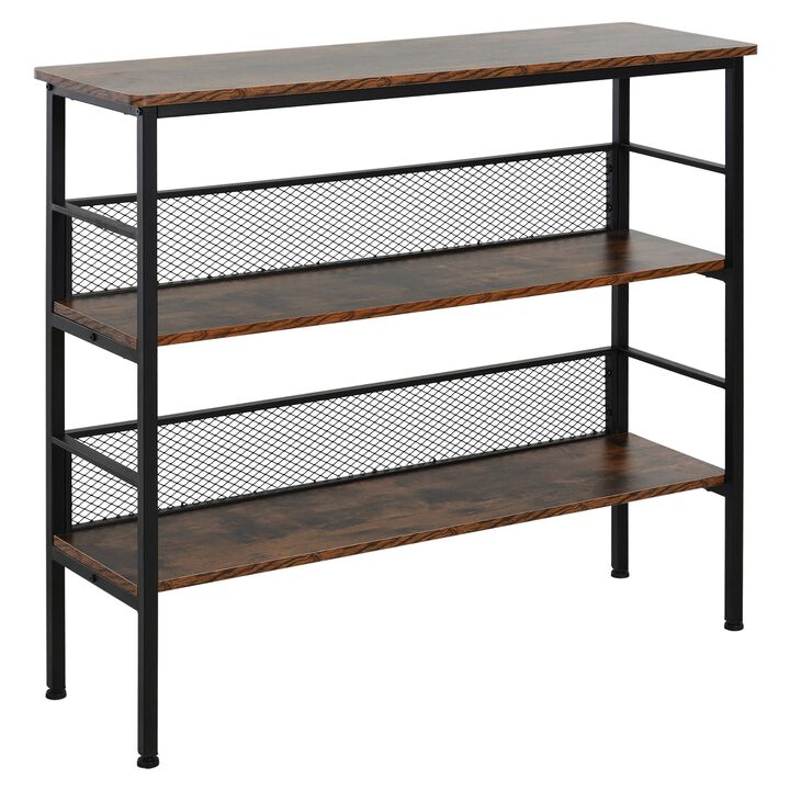 Black Industrial Chic: 3-Tier Metal & Wood Console Table