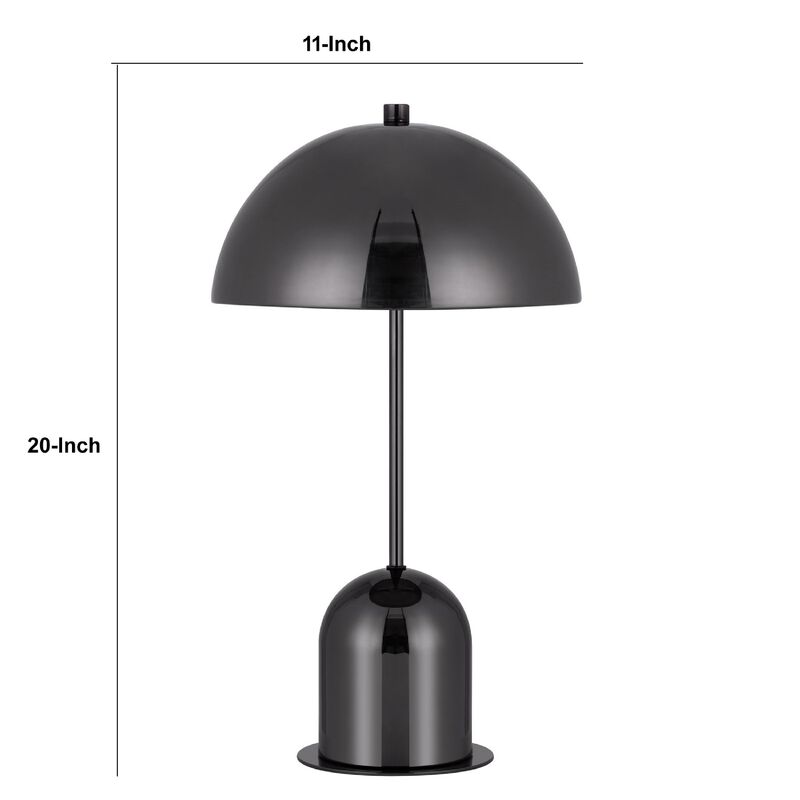 20 Inch Metal Accent Table Lamp Dome Shade, Black-Benzara