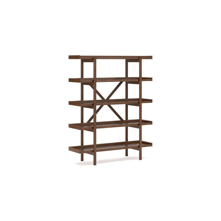Jeyn Bookcase, 5 Fixed Display Shelves, 70 Inch Natural Brown Wood - Benzara