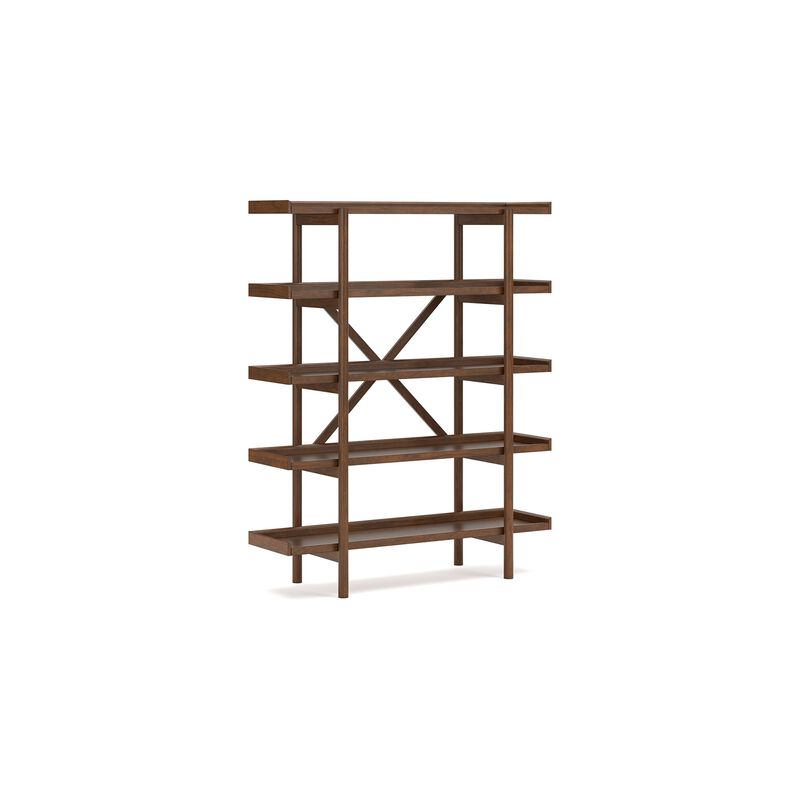 Jeyn Bookcase, 5 Fixed Display Shelves, 70 Inch Natural Brown Wood - Benzara