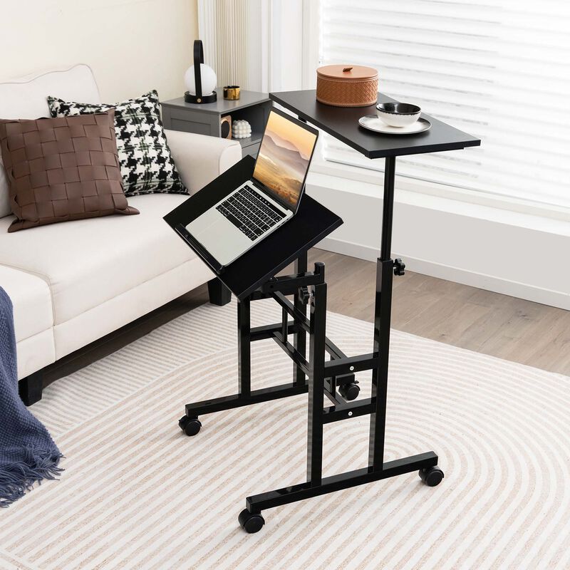 Costway Mobile Standing Desk Rolling Adjustable Laptop Cart Home Office Black