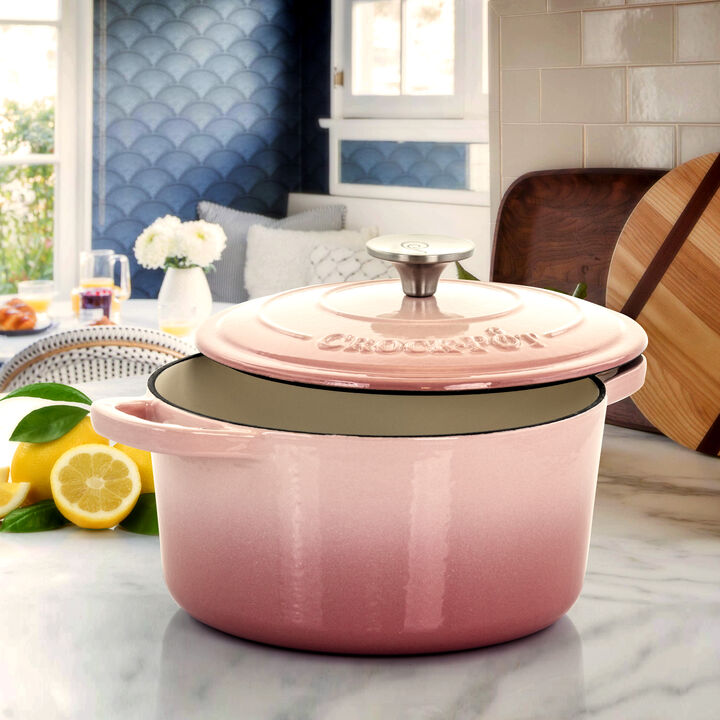 Crock-Pot Artisan 2 Piece 5 Quarts Enamled Cast Iron Dutch Oven in Blush Pink