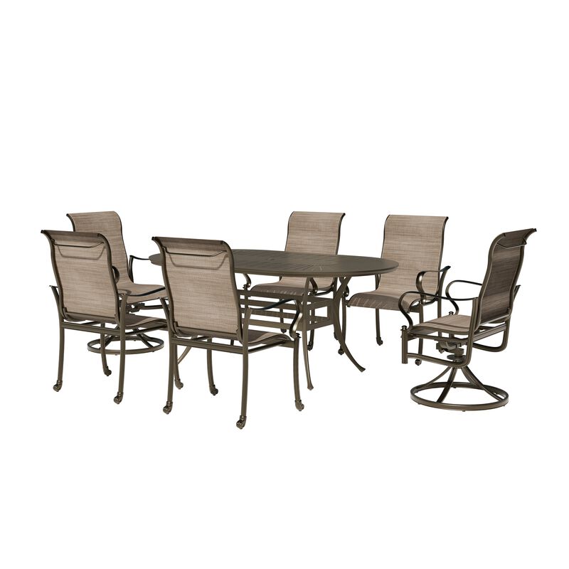 Mondawe 7 Pieces Cast Aluminum Outdoor Patio Dining Set with 2 Swivel Chair & 4 Armchairs & 1 Oval Table
