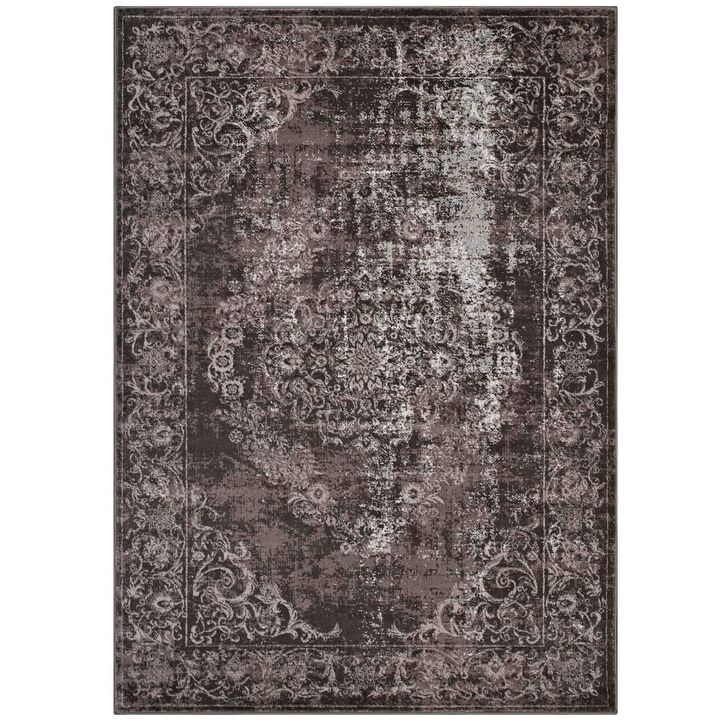 Gamela Rustic Vintage Ornate Floral Medallion 8x10 Area Rug - Antique Light and Dark Brown