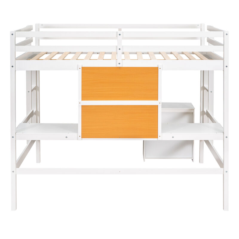 Twin Size Loft Bed With Desk And Writing Board, Wooden Loft Bed With Desk & 2 Drawers Cabinet