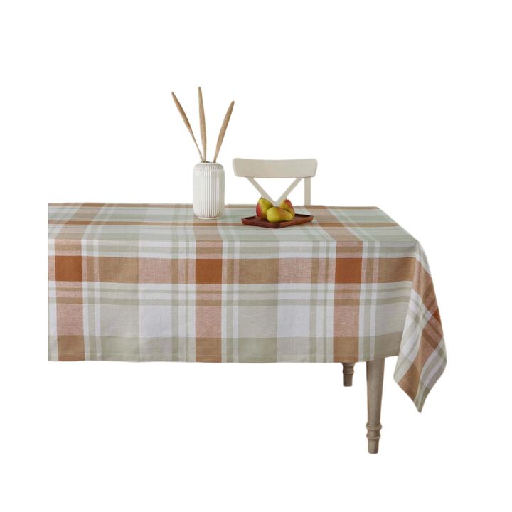 Solino Home 100% Pure Linen Fall Harvest Plaid Tablecloth