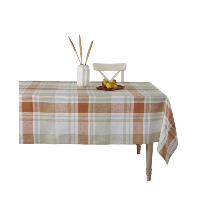 Solino Home 100% Pure Linen Fall Harvest Plaid Tablecloth