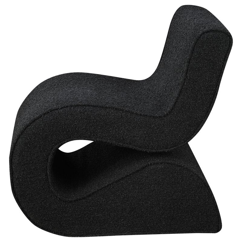 Zea Unique Accent Side Chair, Curved, Modern Gray Boucle Upholstery, Metal - Benzara