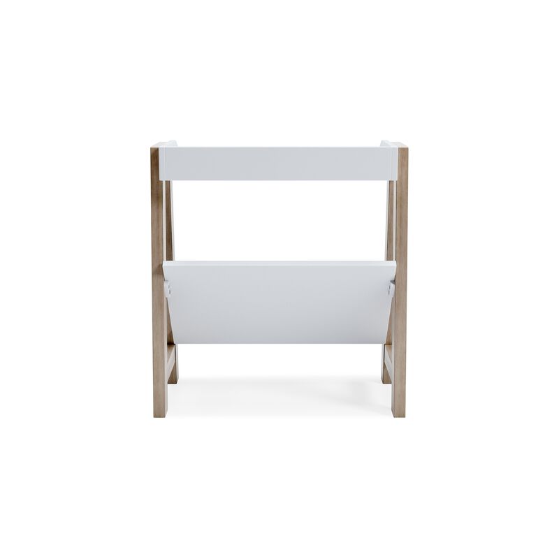 Arid Bookshelf Side Table, 29 Inch, Gallery Rail, Light Brown, White - Benzara