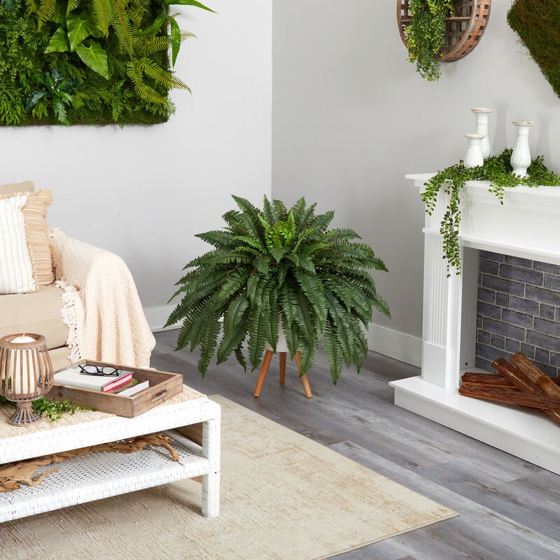 Hivvago 2.5" Boston Fern Artificial Plant in White Planter with Legs