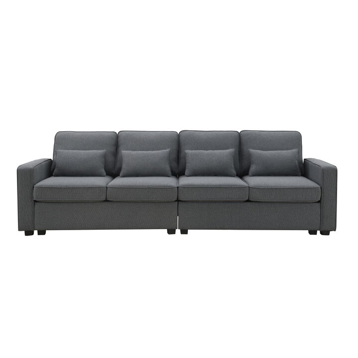 Sofa With Armrest Pockets And 4 Pillows, Minimalist Style