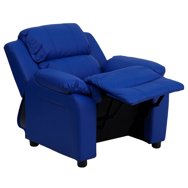 Flash Furniture Charlie Vinyl Kids Recliner with Flip-Up Storage Arms and Safety Recline, Contemporary Reclining Chair for Kids, Supports up to 90 lbs., Blue