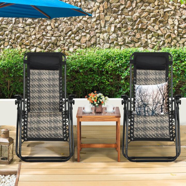 Hivvago 2 Pieces Folding Patio Rattan Zero Gravity Lounge Chair