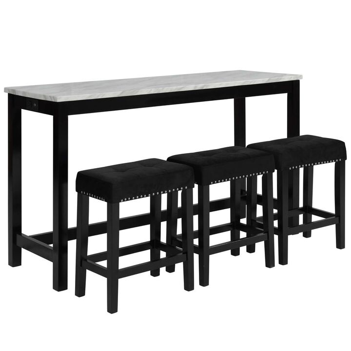 New Classic Furniture Furniture Celeste 4-Piece Faux Marble & Wood Bar Set in Black