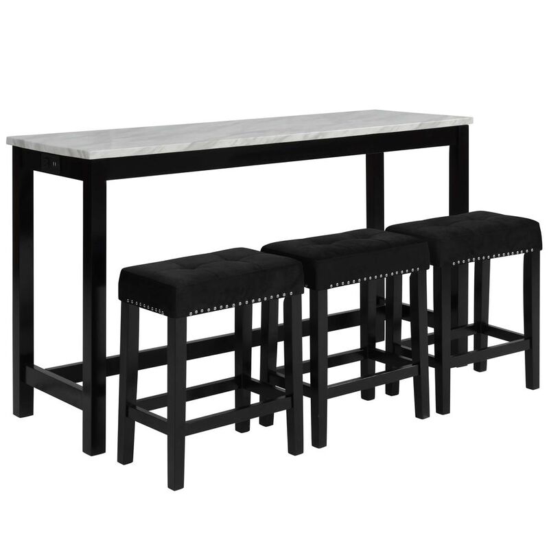 New Classic Furniture Furniture Celeste 4-Piece Faux Marble & Wood Bar Set in Black