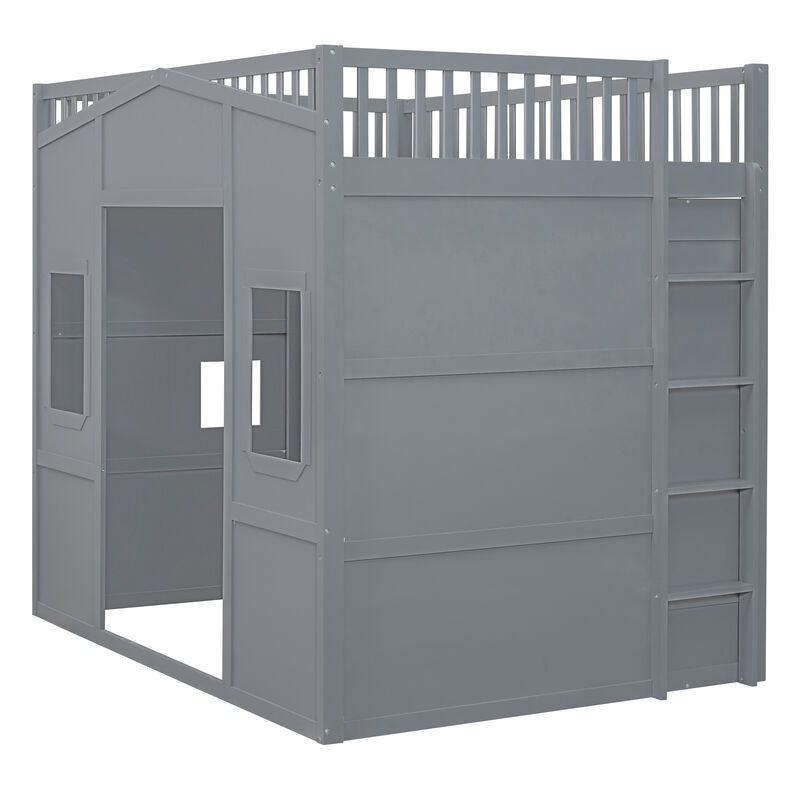 Merax  House Loft Bed With Ladder and Wardrobe
