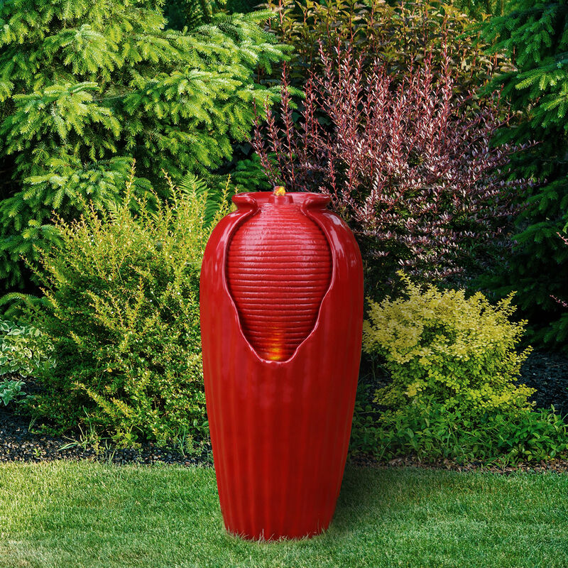 Teamson Home Indoor/Outdoor Contemporary Vase Water Fountain with LED Lights, Red